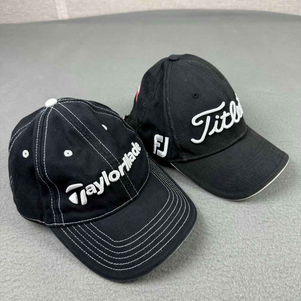 Titleist Pro V1 FootJoy FJ Golf‎ Hat & Taylormade Hat Lot of 2 Hats Black White